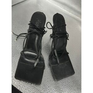Nicky Black Square Toe Lace Up Wrap Around Thong Stiletto Heels Womens Size 10‎